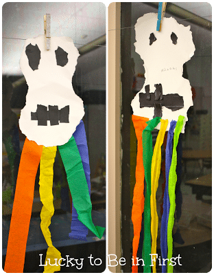 Halloween Art Idea - Skeletons with streamers Lucky to Be in First