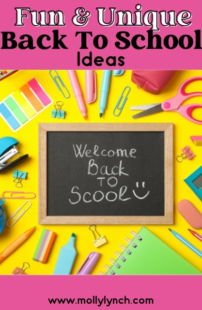 A small chalkboard with "Welcome Back to School" is surrounded by colorful back to school supplies on a vibrant yellow background.