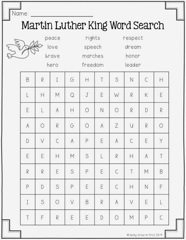 martin luther king jr word search with i have a dream words | Lucky Learning with Molly Lynch