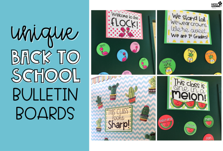 unique welcome back to school bulletin board ideas for kinder, 1st, 2nd, and 3rd grade | Lucky Learning with Molly Lynch