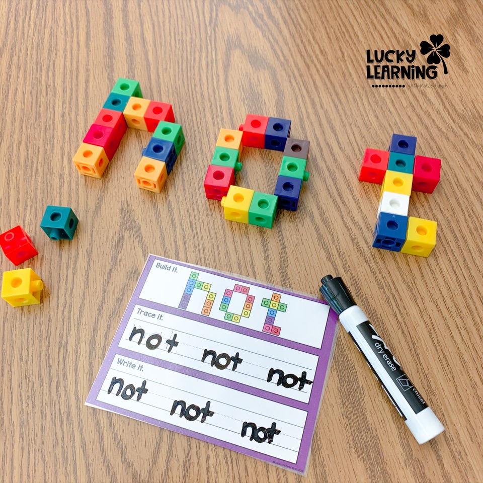 building sight words with snap cubes is a great activity for daily 5 word work | Lucky Learning with Molly Lynch