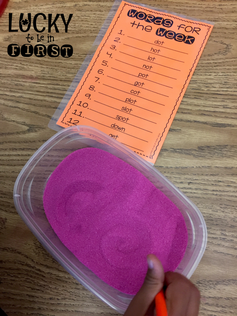 Word Work Ideas with colored sand is loved by elementary students | Lucky Learning with Molly Lynch 