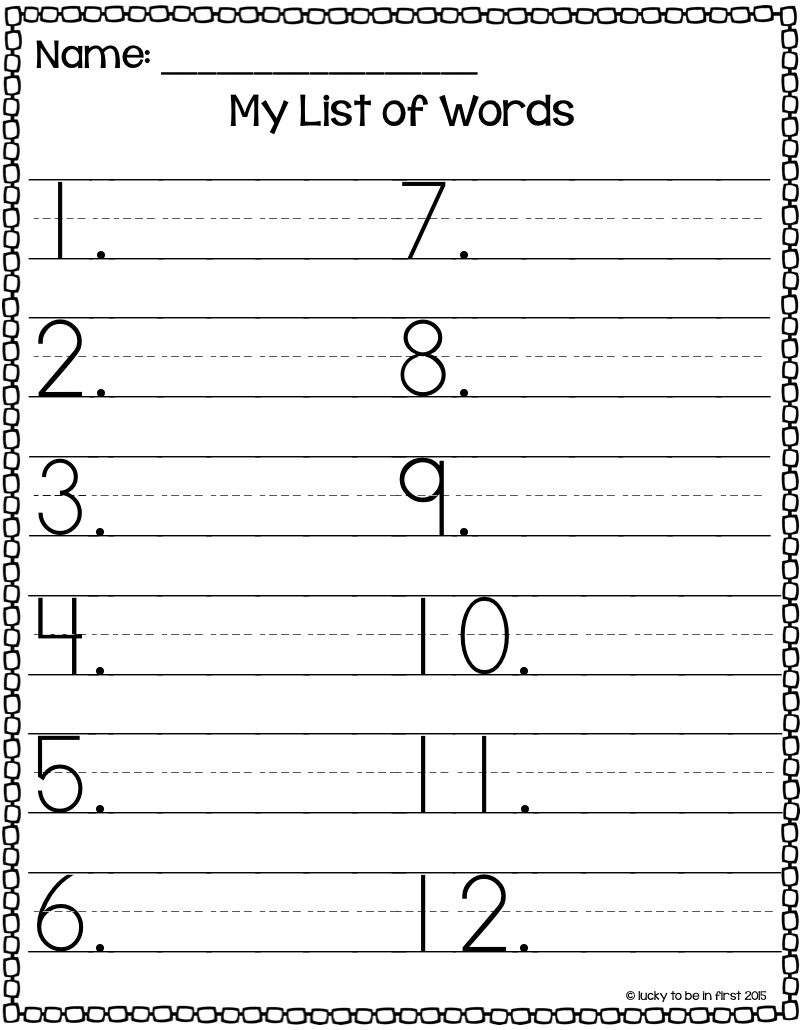 My List of Words worksheet for elementary students | Lucky Learning with Molly Lynch 