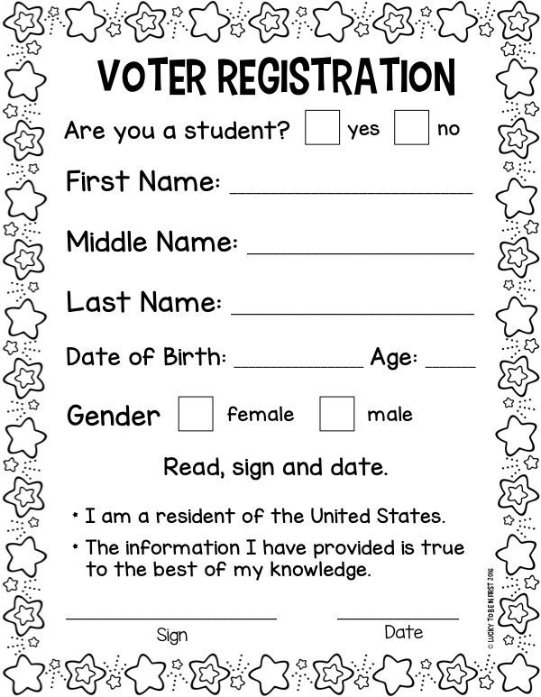 example of a voter registration card for a classroom election | Lucky Learning with Molly Lynch 