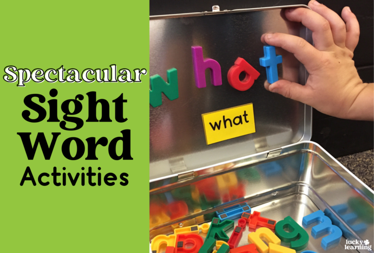 A hand carefully arranges magnetic letters to spell "hot" on a metal surface, while "what" is displayed on a small yellow card. The text reads, "Spectacular Sight Word Activities," highlighting fun and engaging ways to master sight words.