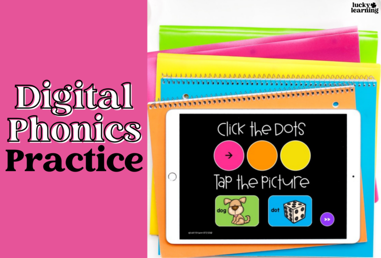 A tablet showcases digital phonics games, enhancing the learning experience with engaging activities. Behind it, vibrant notebooks add a splash of color to the educational scene.