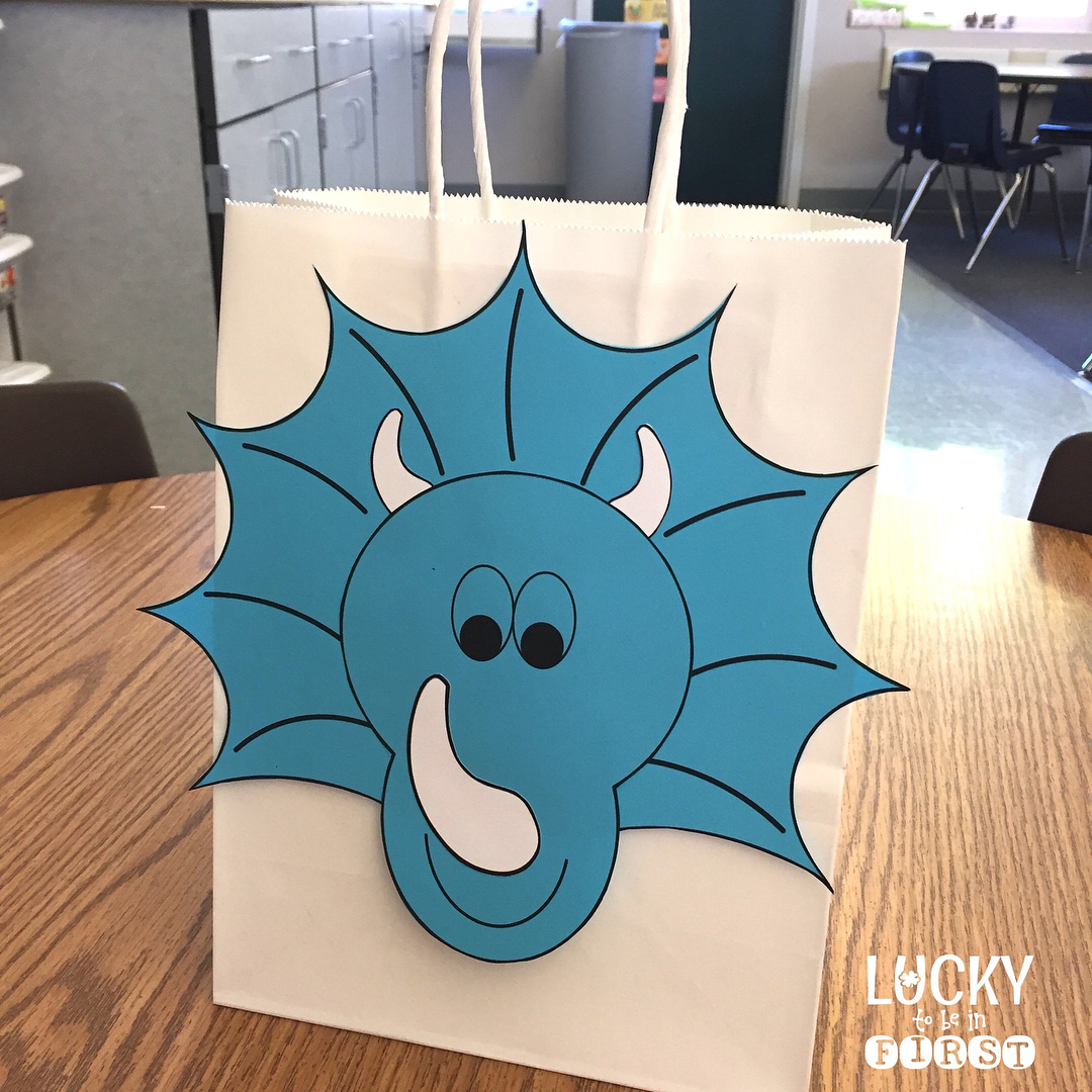 dinosaur themed valentine bag for 1st graders | Lucky Learning with Molly Lynch