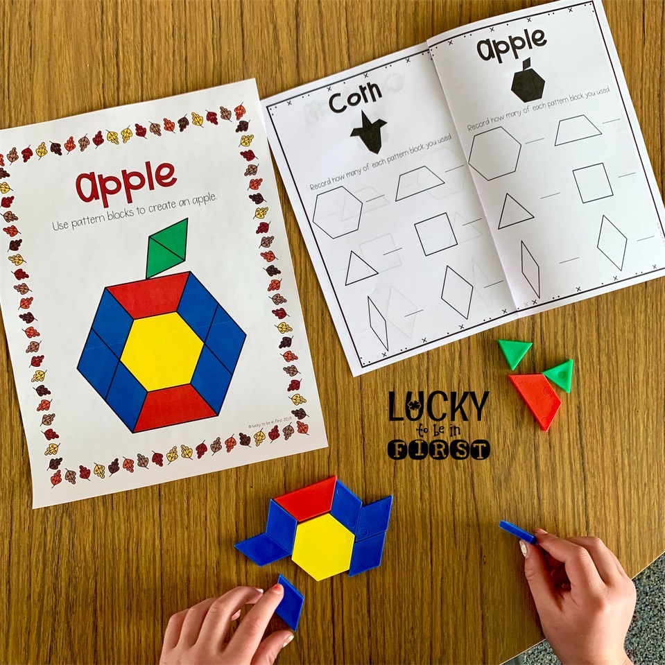 Fall Pattern Block Mats + Mini Books give students a chance to work with pattern blocks and important math skills. | Lucky Learning with Molly Lynch 