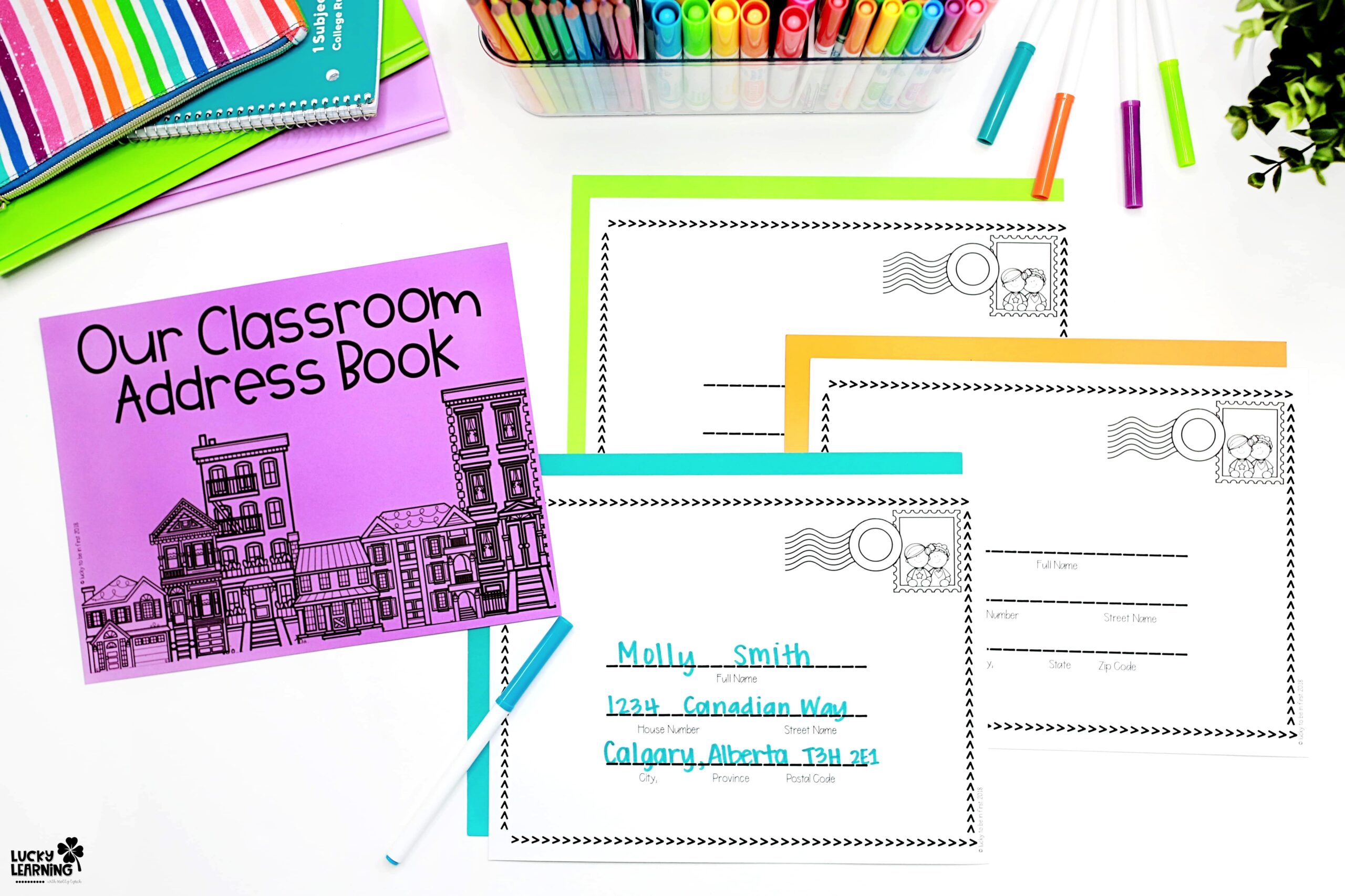 printable worksheet for helping students learn their address | Lucky Learning with Molly Lynch 