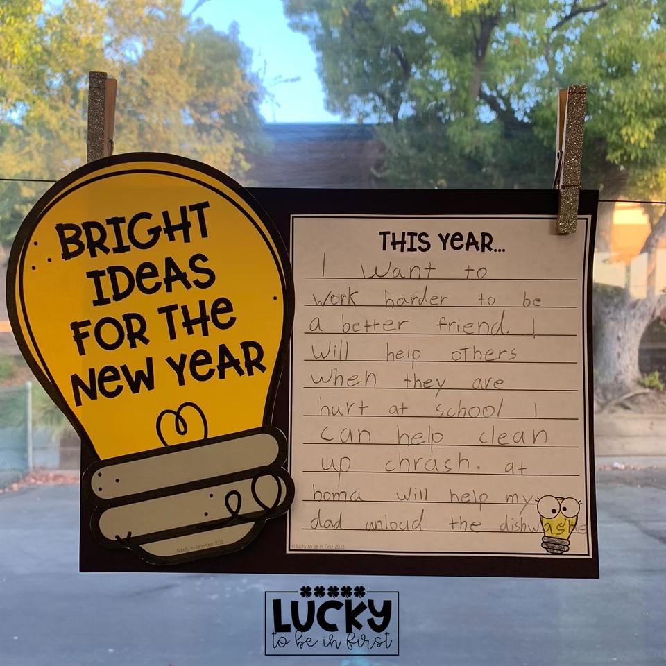 bright ideas for the new year is a fun new years resolution activity for young students | Lucky Learning with Molly Lynch 