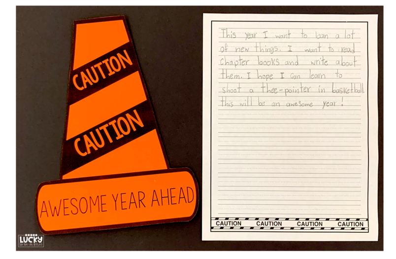 caution: awesome year ahead resolution activity for elementary students | Lucky Learning with Molly Lynch 
