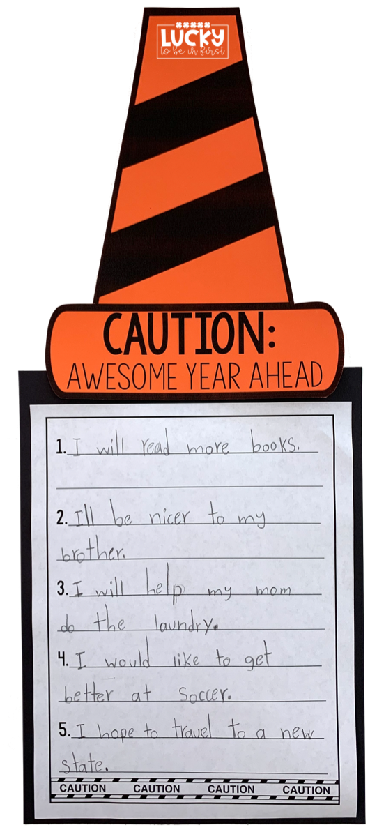 example of a student's resolutions using the caution: awesome year ahead activity | Lucky Learning with Molly Lynch 