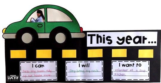 a fun car-themed new years goal setting activity for elementary classrooms | Lucky Learning with Molly Lynch 