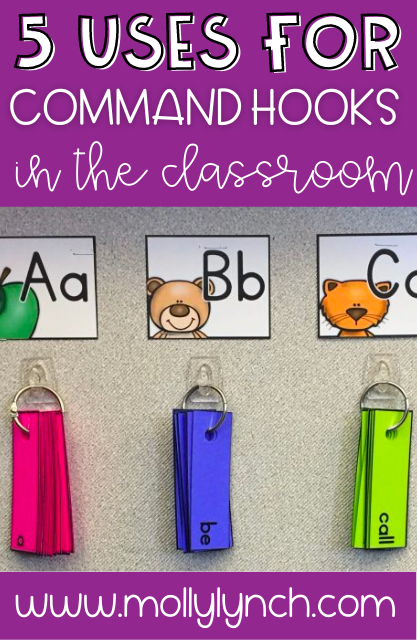 cards hanging on command hooks in a first grade classroom | Lucky Learning with Molly Lynch 