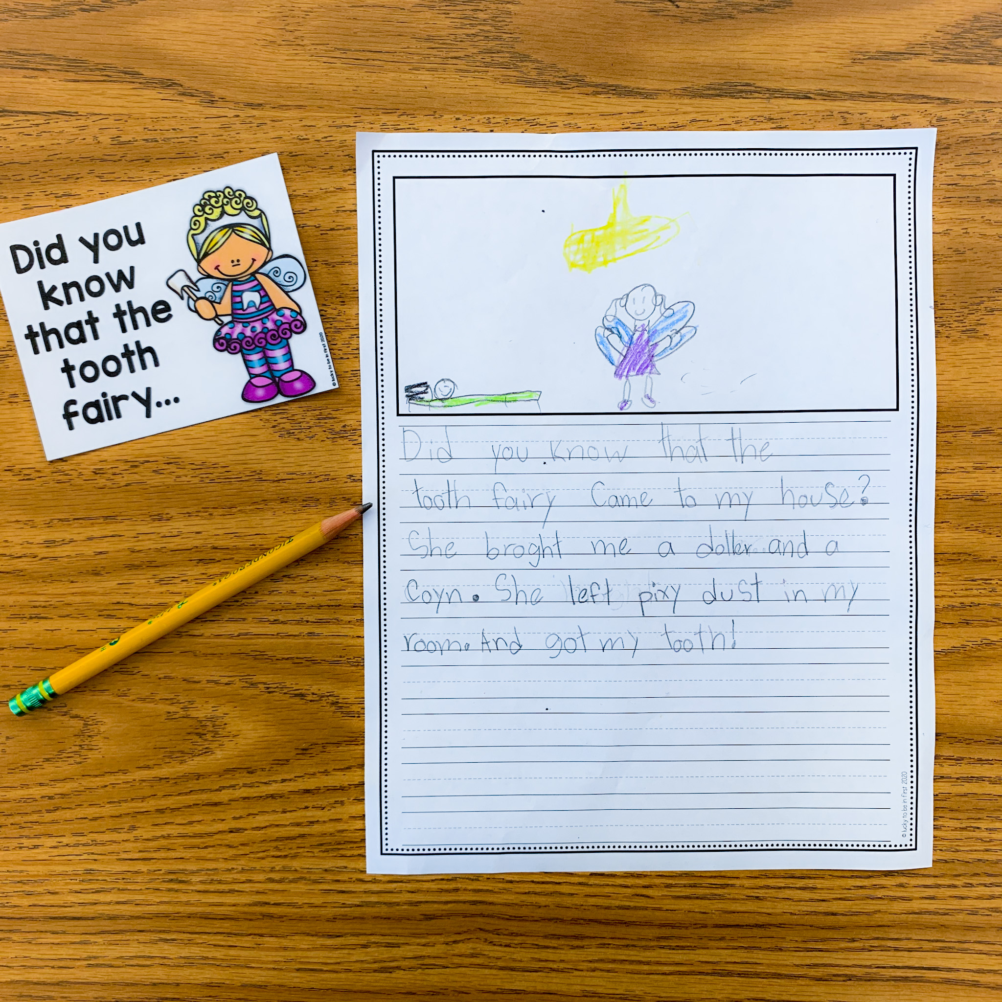 a student using a funny writing prompt about the tooth fairy | Lucky Learning with Molly Lynch