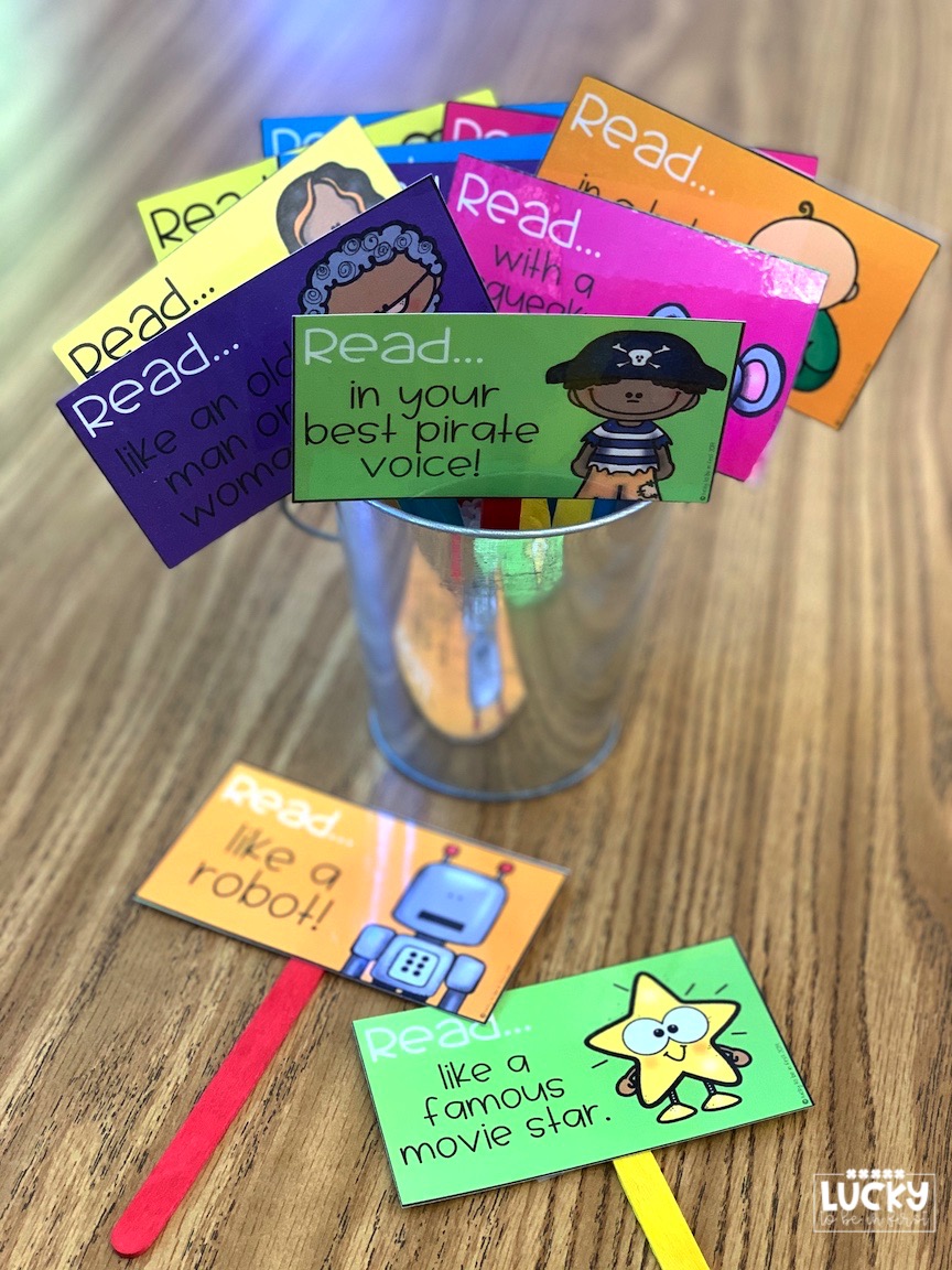 Fluency cards will help students try out different voices to read the same passage.
