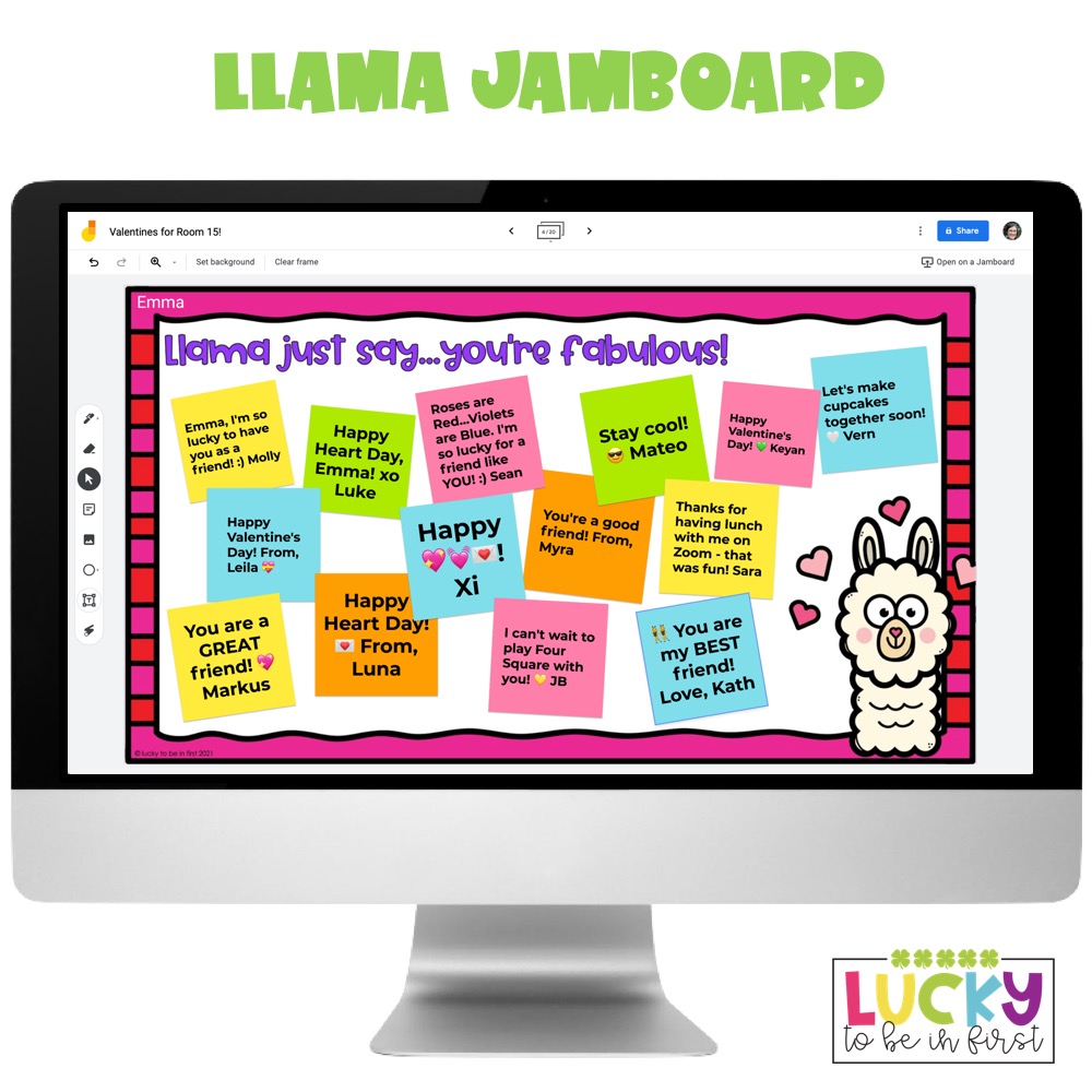 llama themed digital valentine for students | Lucky Learning with Molly Lynch 
