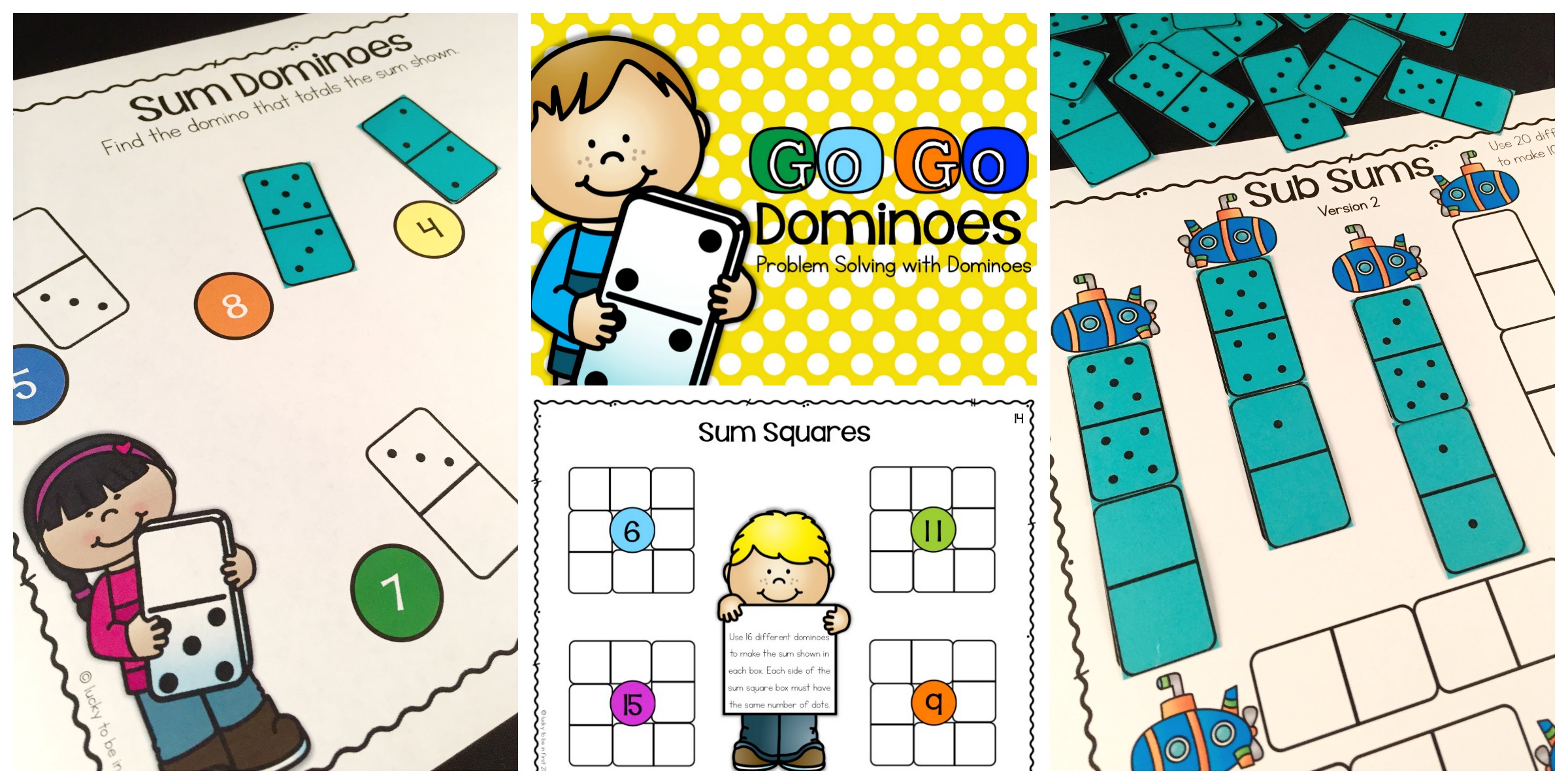 mystery math dominoes helps 1st graders review addition and subtraction | Lucky Learning with Molly Lynch