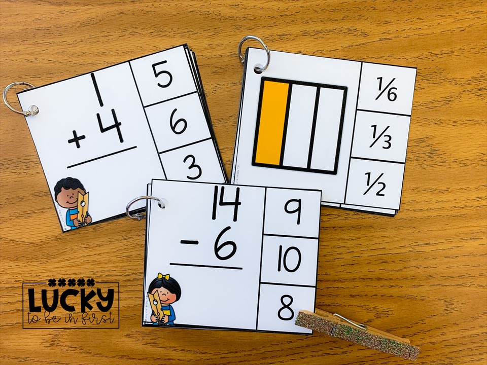 clothespin clip cards for helping first graders learn fine motor skills and math skills | Lucky Learning with Molly Lynch