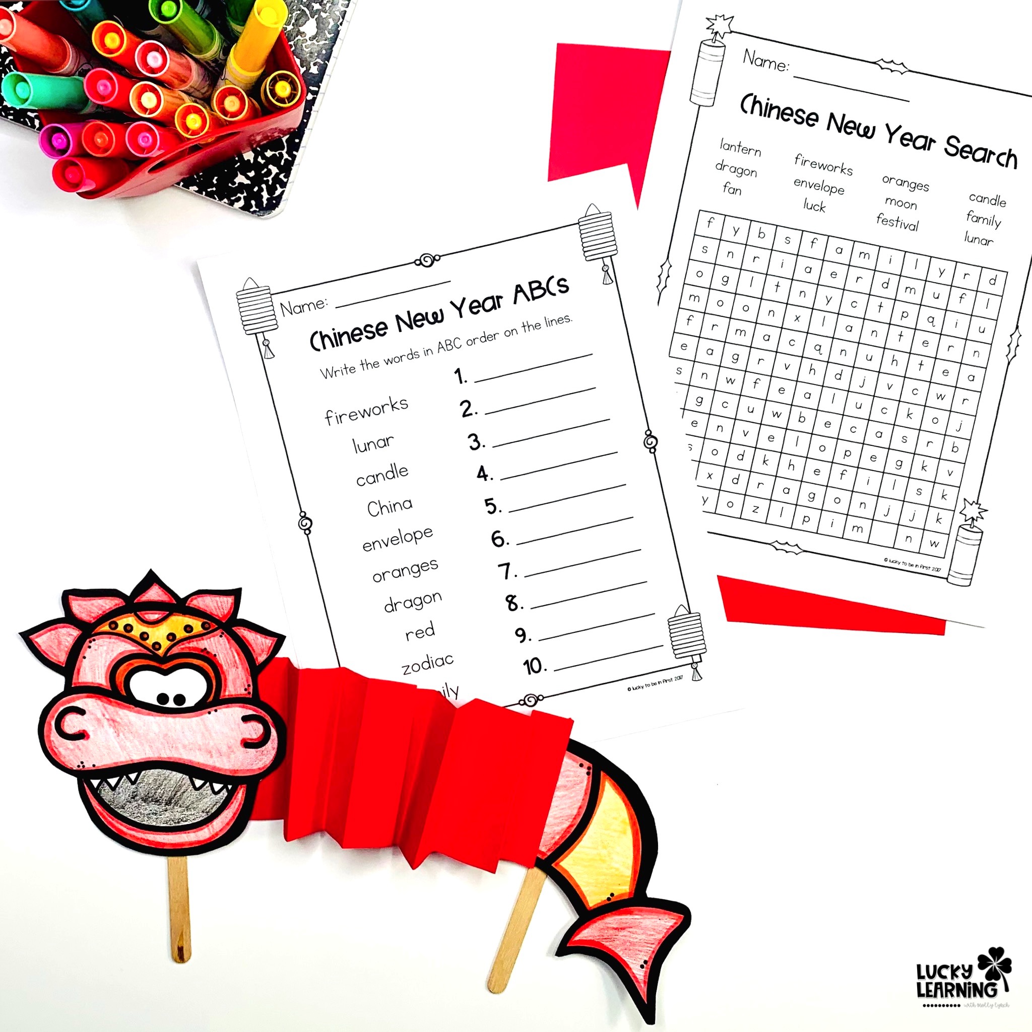 printable lunar new year worksheet for students | Lucky Learning with Molly Lynch