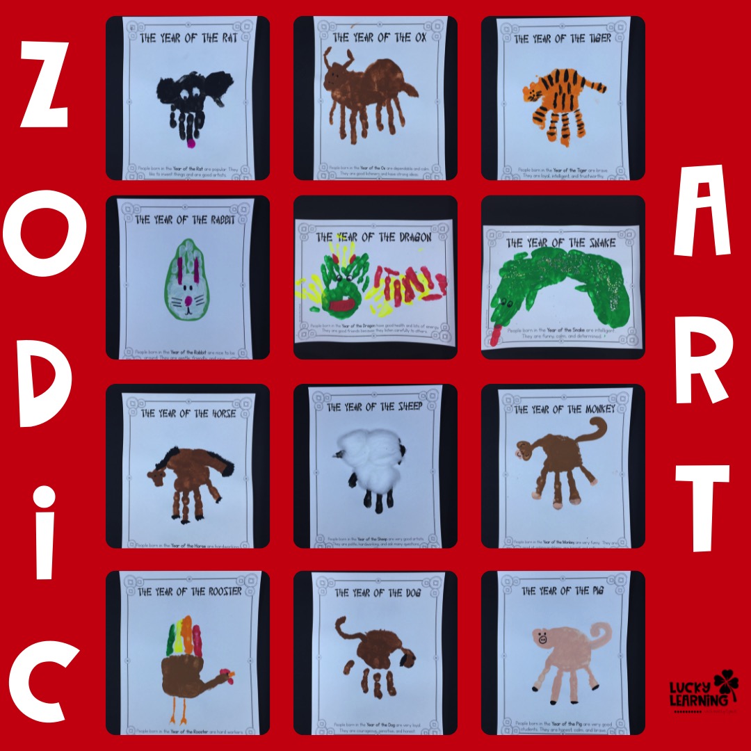 zodiac art examples done by 1st graders | Lucky Learning with Molly Lynch