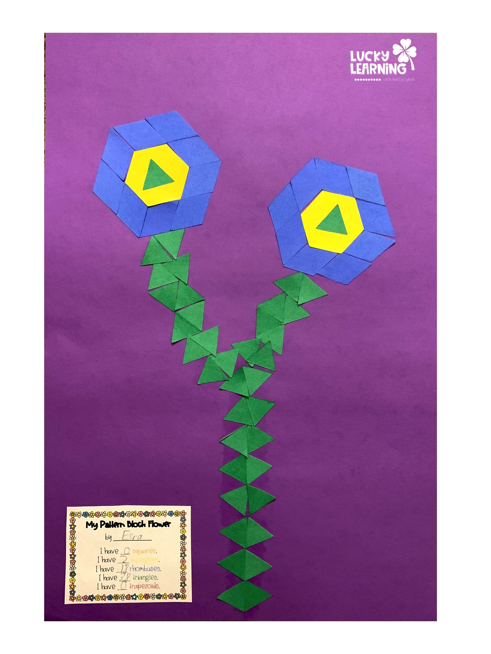 pattern block flowers art activity and craft | Lucky Learning with Molly Lynch