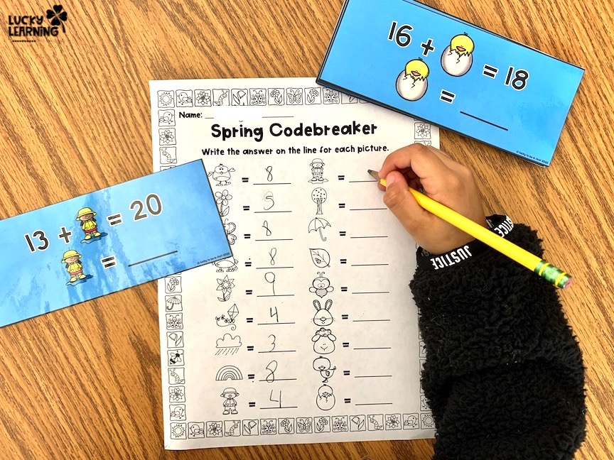 spring code breakers task cards for elementary math | Lucky Learning with Molly Lynch