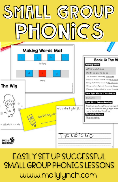 Small Group Phonics can be easy to run if you have the right lessons ready to go! Check out Decodables in a Dash to make your small group reading lessons a breeze! | Lucky Learning with Molly Lynch 