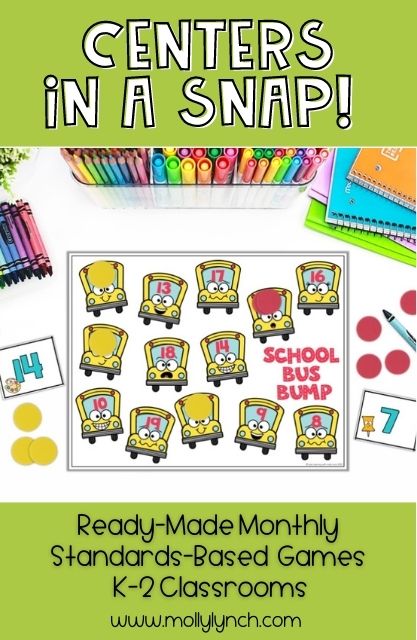 a collection of pre made classroom math center games for kindergarten, 1st grade and 2nd grade | Lucky Learning with Molly Lynch 