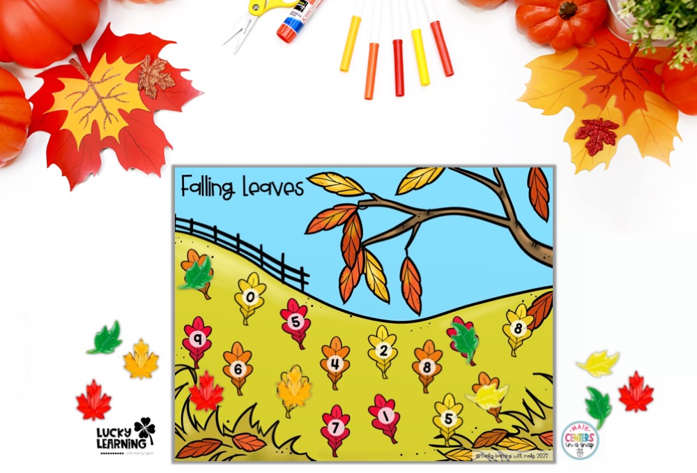 falling leaves math activity for 1st grade classrooms | Lucky Learning with Molly Lynch 