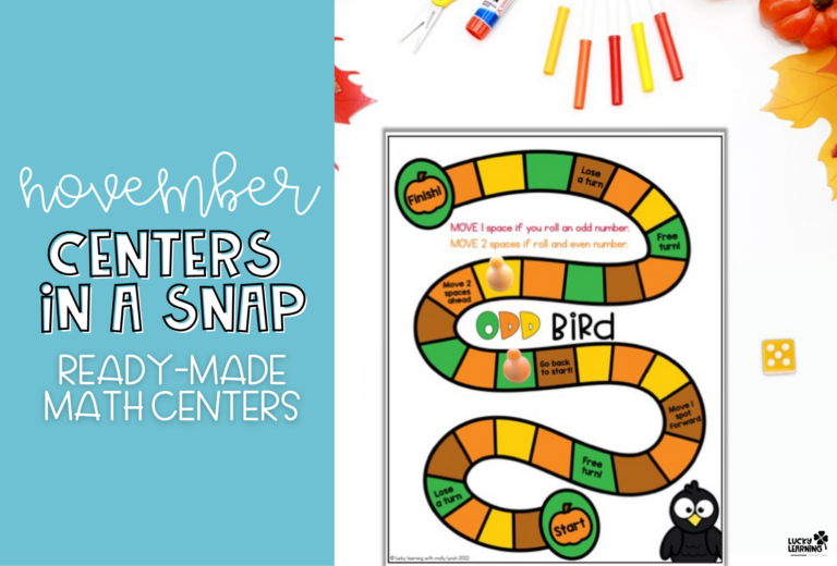 november centers in a snap are fun games and activities for kindergarten 1st or 2nd grade classrooms | Lucky Learning with Molly Lynch