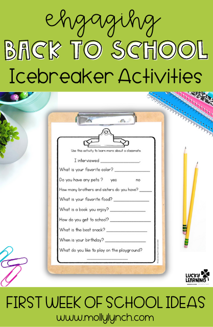 examples of back to school ice breakers for elementary students | Lucky Learning with Molly Lynch