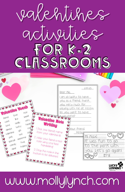 valentine note writing and vocab activities for k-2 classrooms | Lucky Learning with Molly Lynch