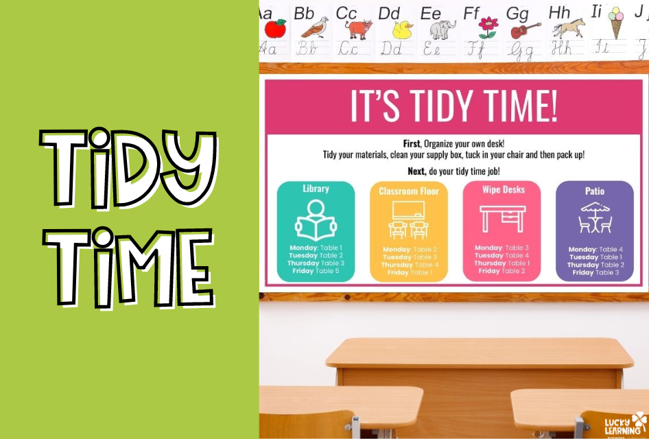 Tidy Time classroom jobs printable for elementary school | Lucky Learning with Molly Lynch