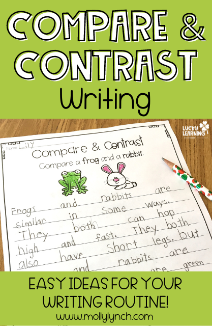 a compare and contrast writing prompt asking students to write about a frog and a rabbit | Lucky Learning with Molly Lynch