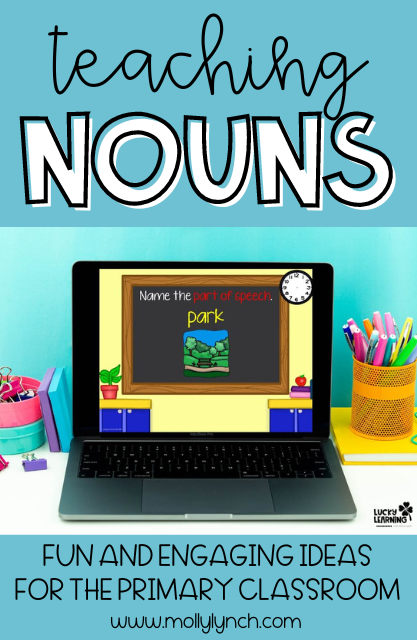 a parts of speech game to help students learn about how to use nouns in sentences | Lucky Learning with Molly Lynch