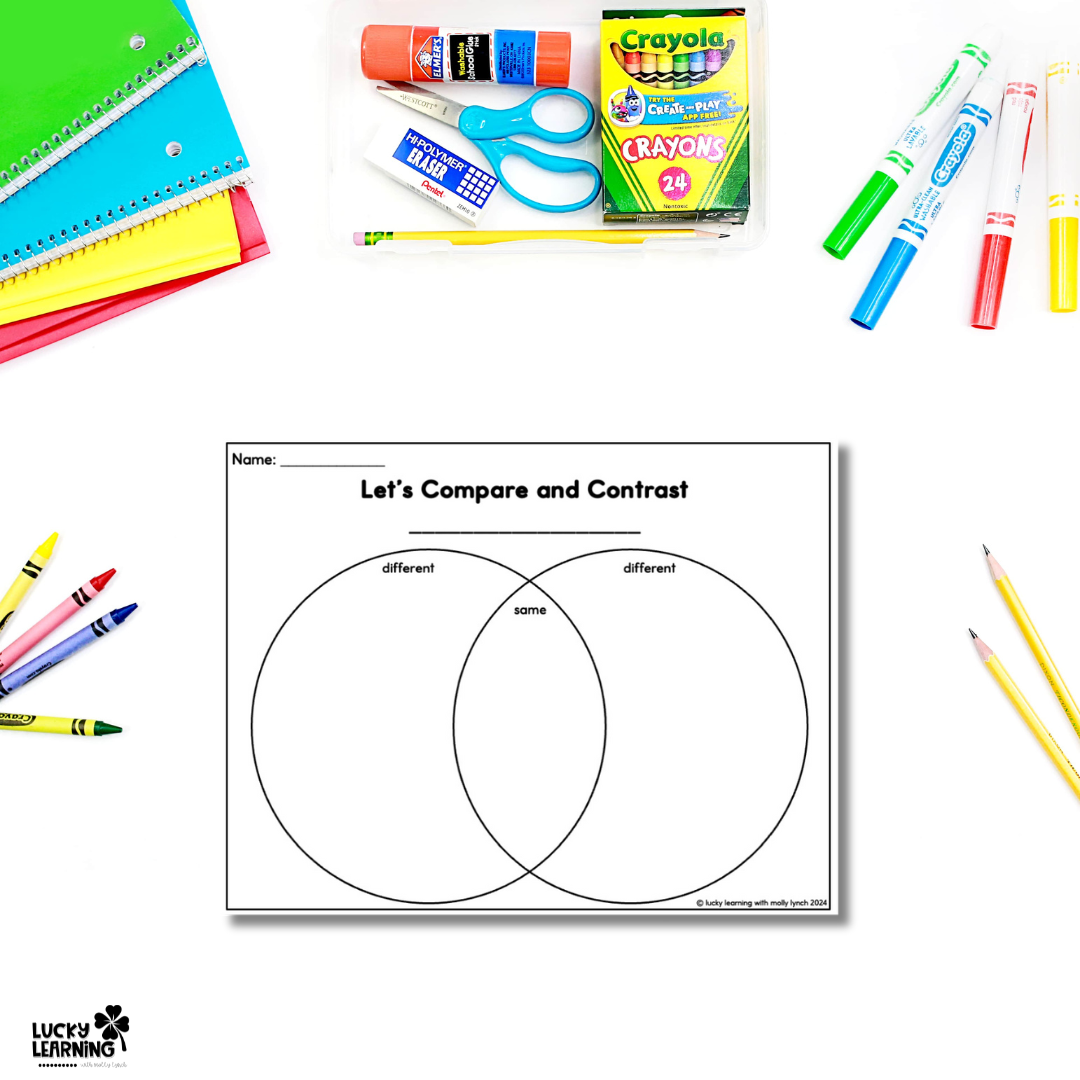 compare and contrast venn diagram printable for elementary teachers | Lucky Learning with Molly Lynch