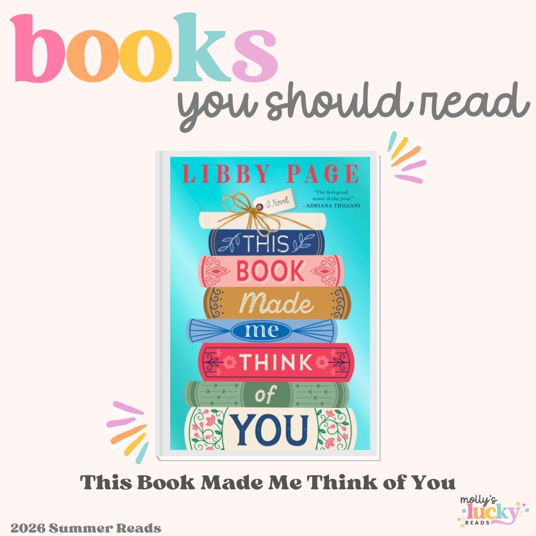 A graphic recommends the book "This Book Made Me Think of You" by Libby Page as a summer read, featuring the vibrant cover with colorful stacked books—a perfect pick for anyone searching for Must Read Books for 2025.